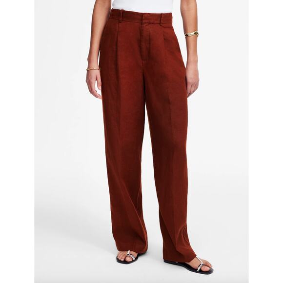 Madewell Slouchy Straight Pants in 100% Linen Henna Brown Relaxed US 10 NWT - Picture 2 of 15